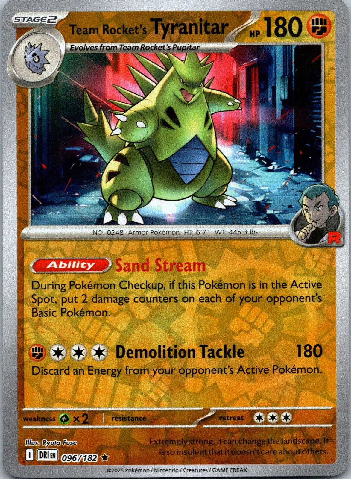 Team Rocket's Tyranitar 096/182 Rare Destined Rivals Pokemon Near Mint