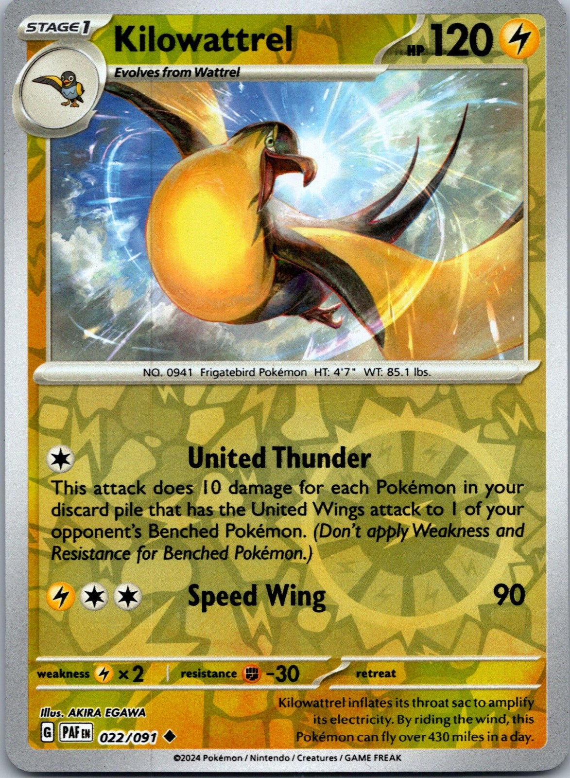 Kilowattrel 022/091 Uncommon Paldean Fates Pokemon Near Mint