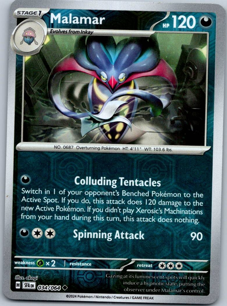 Malamar 034/064 Uncommon Shrouded Fable Pokemon Near Mint