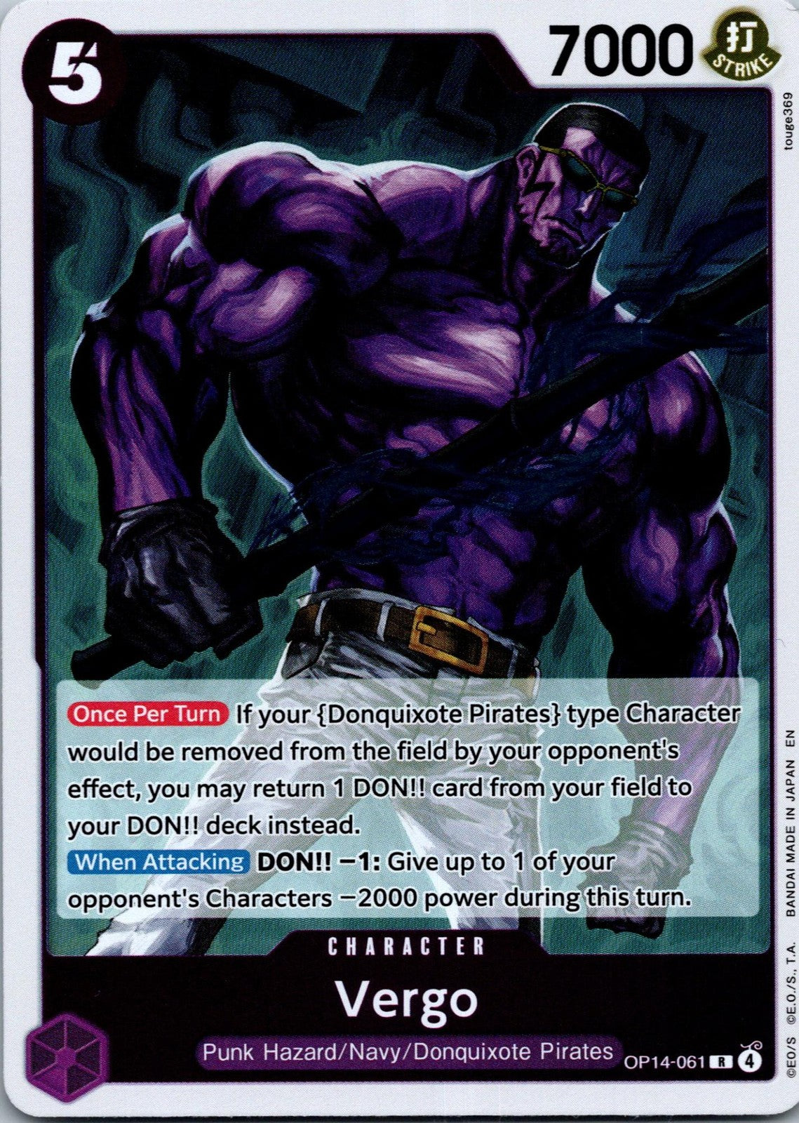 Vergo OP14-061 Rare The Azure Sea's Seven One Piece Near Mint