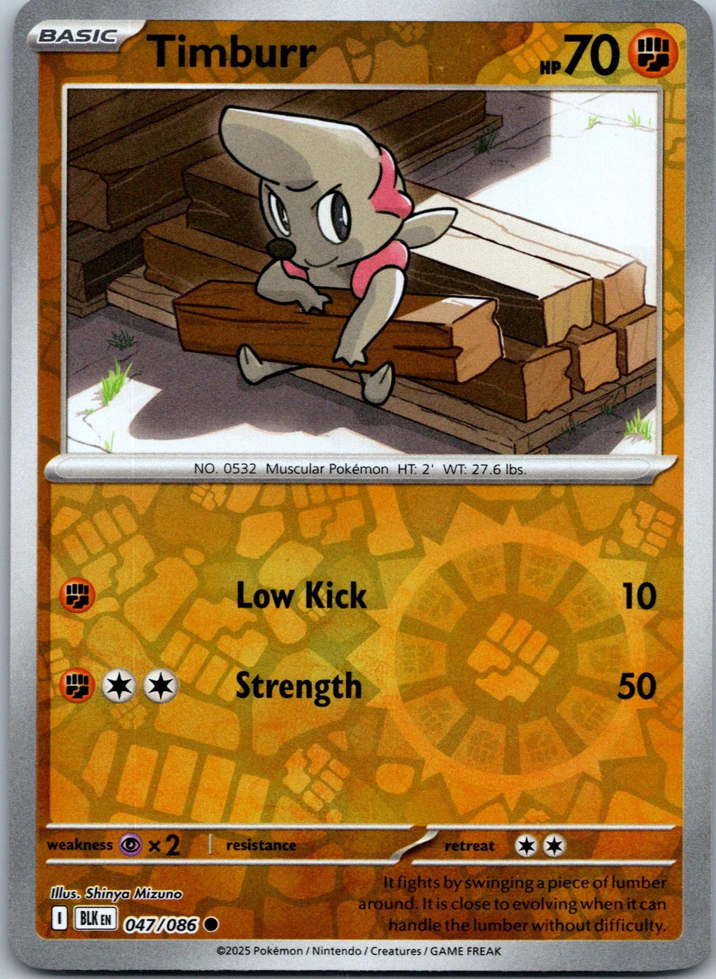 Timburr 047/086 Common Black Bolt Pokemon Near Mint