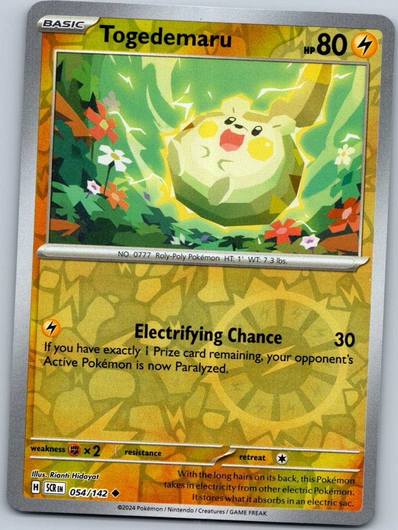 Togedemaru 54/142 Uncommon Stellar Crown Pokemon Reverse Holo Near Mint