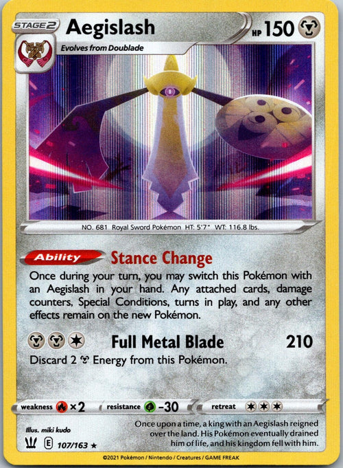 Aegislash 107/163 Holo Rare Battle Styles Pokemon Near Mint