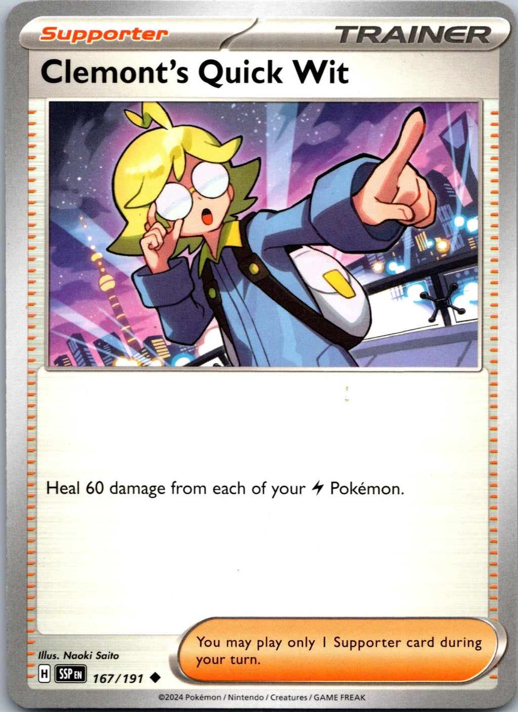 Clemont's Quick Wit 167/191 Uncommon Surging Sparks Pokemon Near Mint