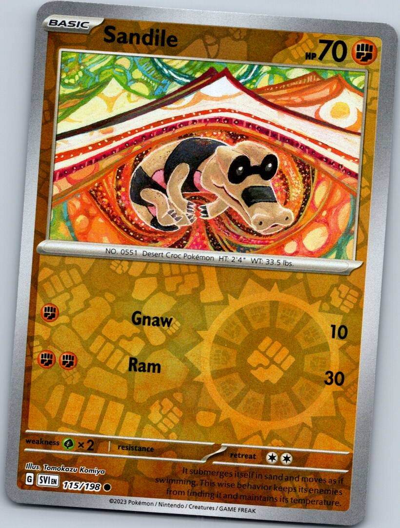Sandile 115/198 Common Scarlet & Violet Pokemon Reverse Holo Near Mint