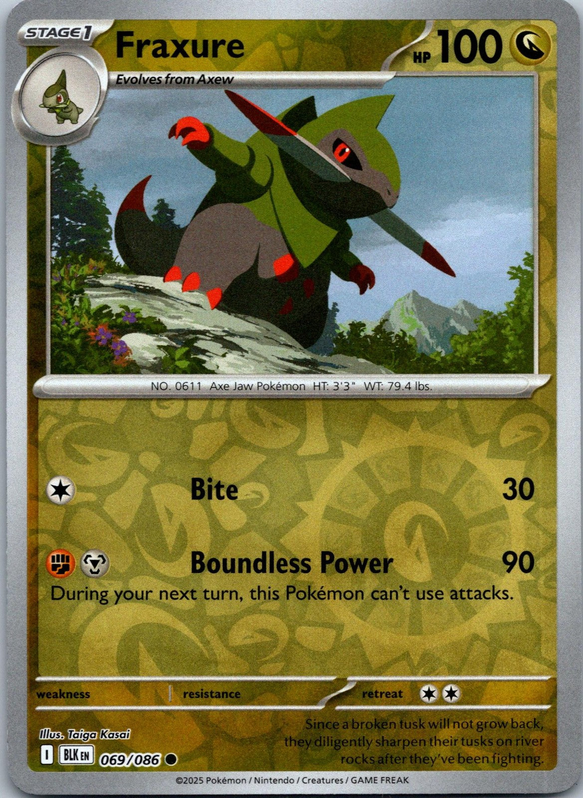 Fraxure 069/086 Common Black Bolt Pokemon Near Mint