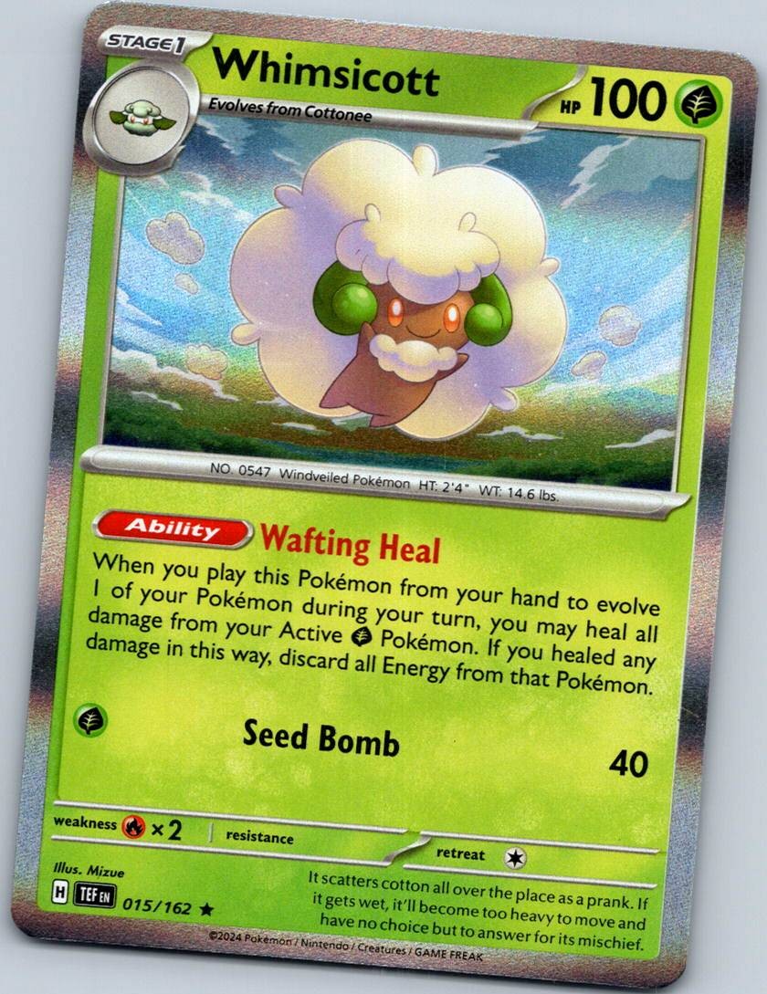 Whimsicott 015/162 Rare Temporal Forces Pokemon Near Mint