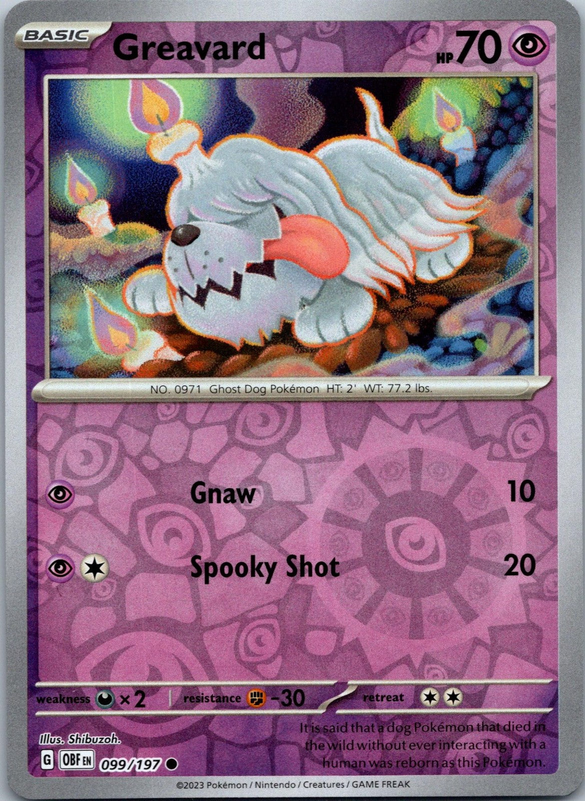 Greavard 099/197 Common Obsidian Flames Pokemon Near Mint