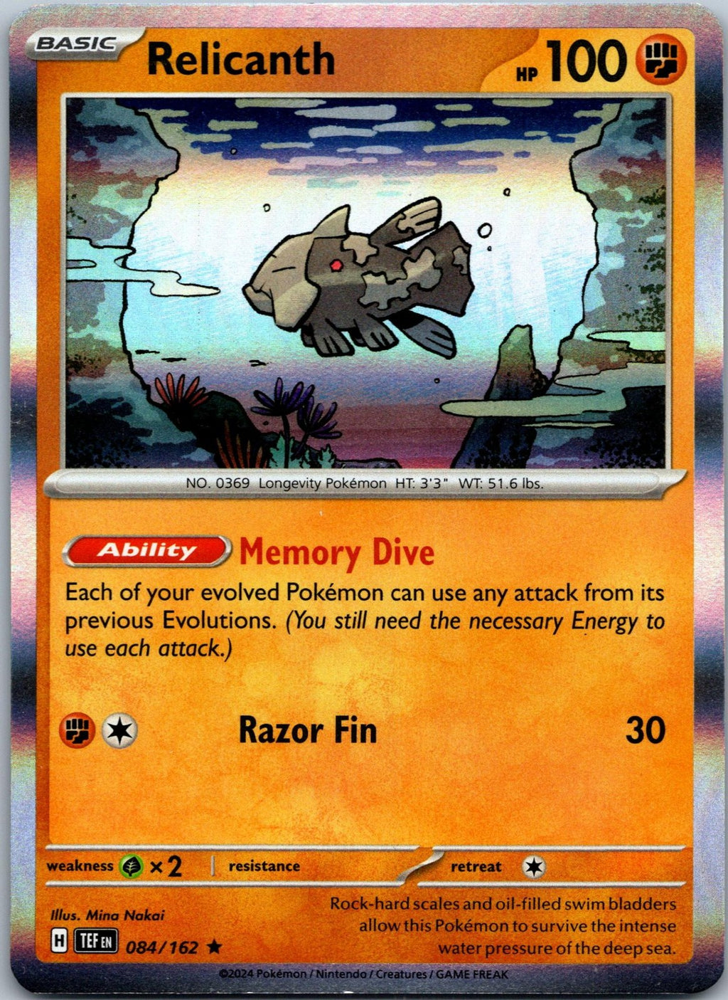 Relicanth 084/162 Rare Temporal Forces Pokemon Near Mint