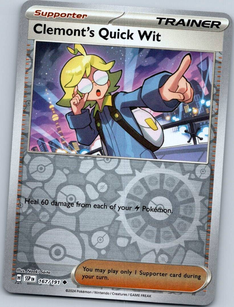 Clemont's Quick Wit 167/191 Reverse Surging Sparks Pokemon Near Mint