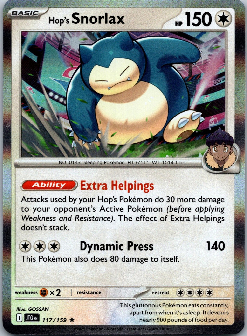 Hop's Snorlax 117/159 Rare Journey Together Pokemon Near Mint