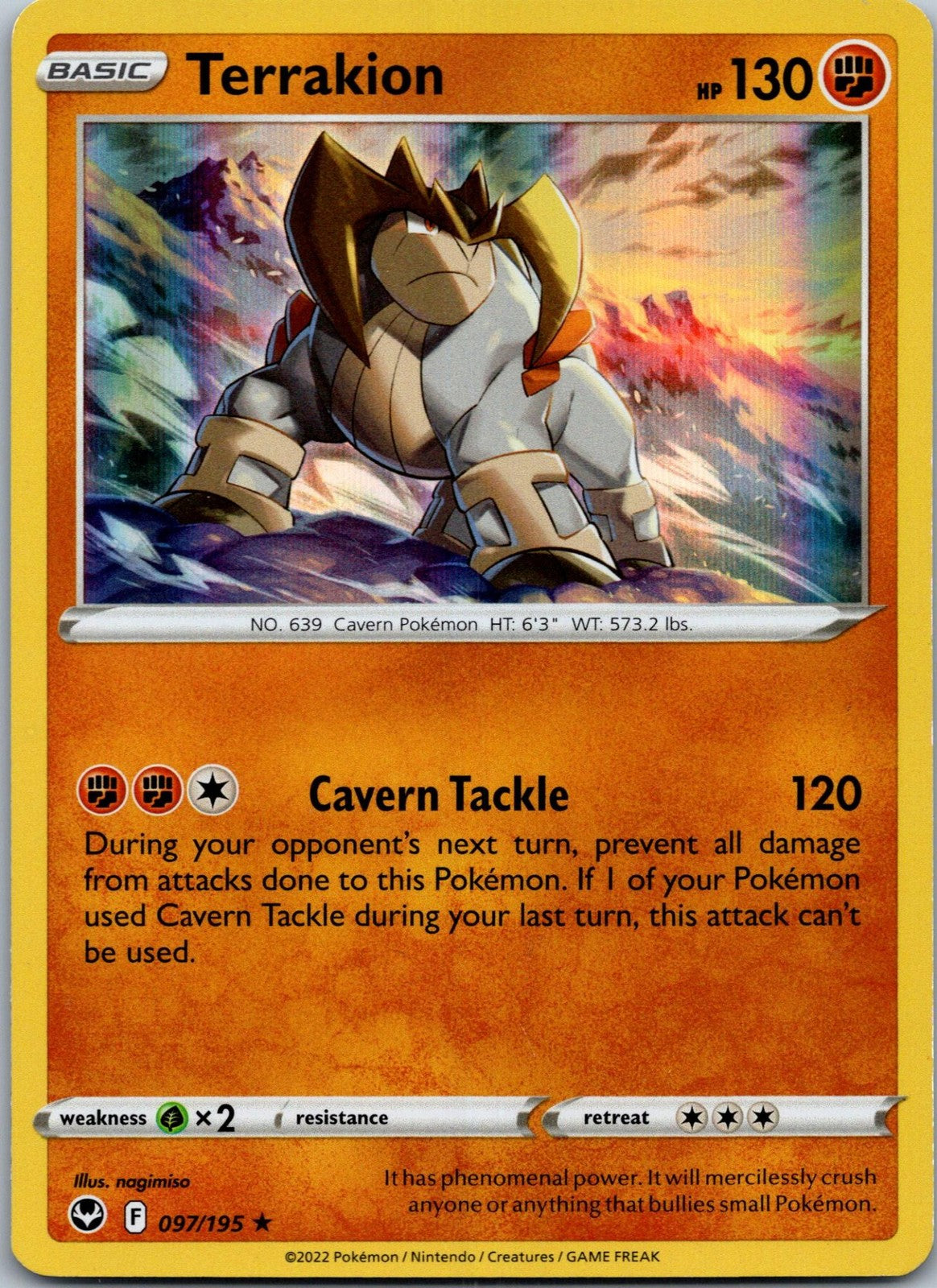 Terrakion 097/195 Holo Rare Silver Tempest Pokemon Near Mint