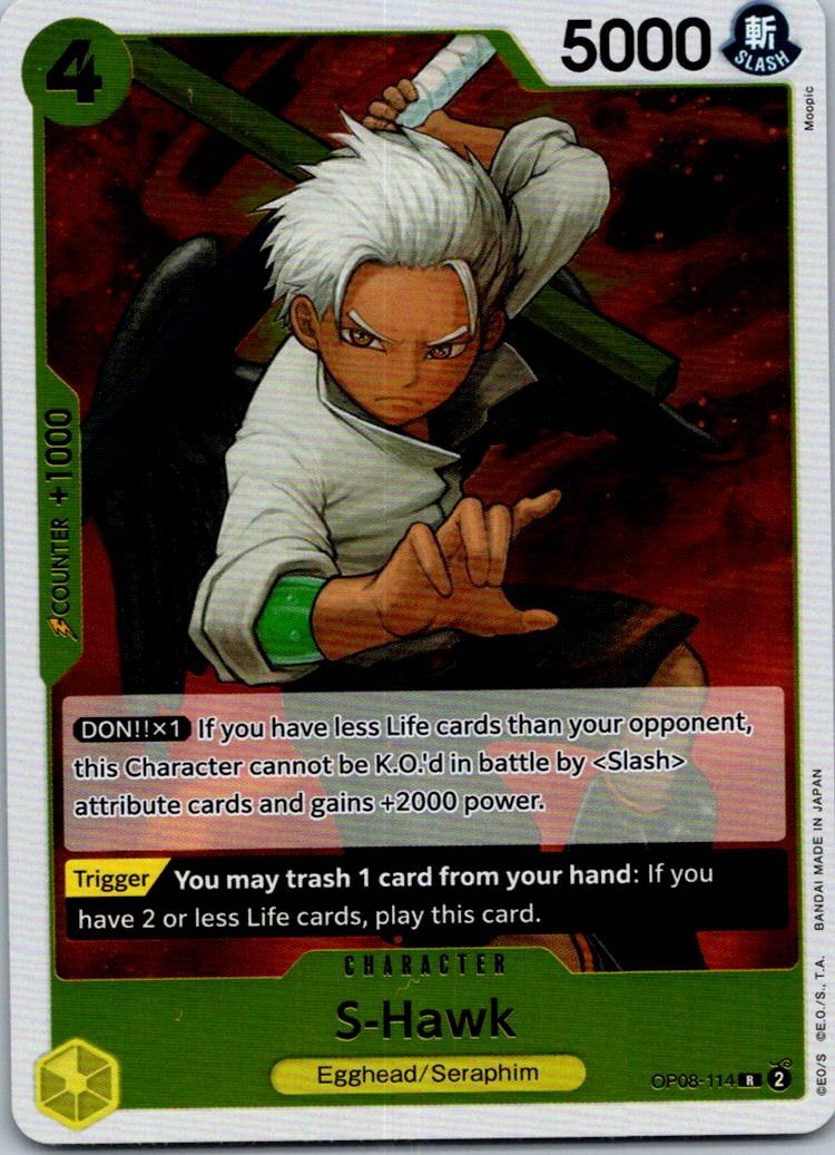 S-Hawk OP08-114 Rare Two Legends One Piece Near Mint