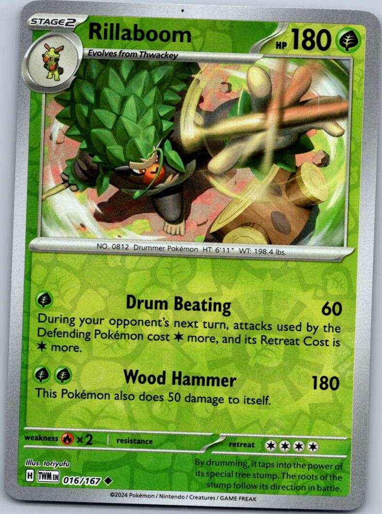 Rillaboom 016/167 Uncommon Twilight Masquerade Pokemon Reverse Holo Near Mint