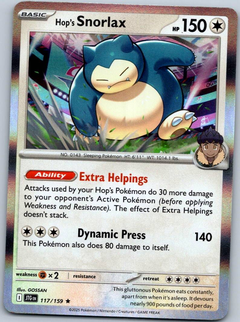 Hop's Snorlax 117/159 Rare Journey Together Pokemon Near Mint