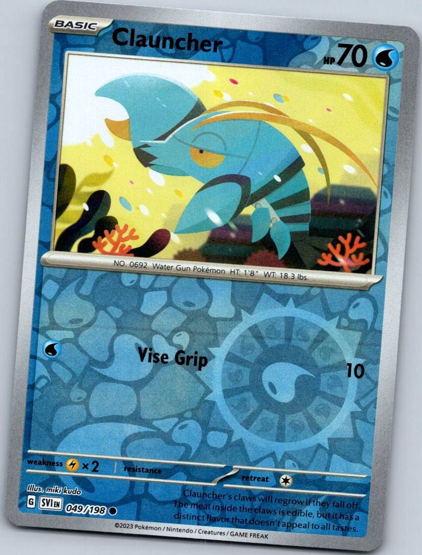 Clauncher 049/198 Common Scarlet & Violet Pokemon Reverse Holo Near Mint