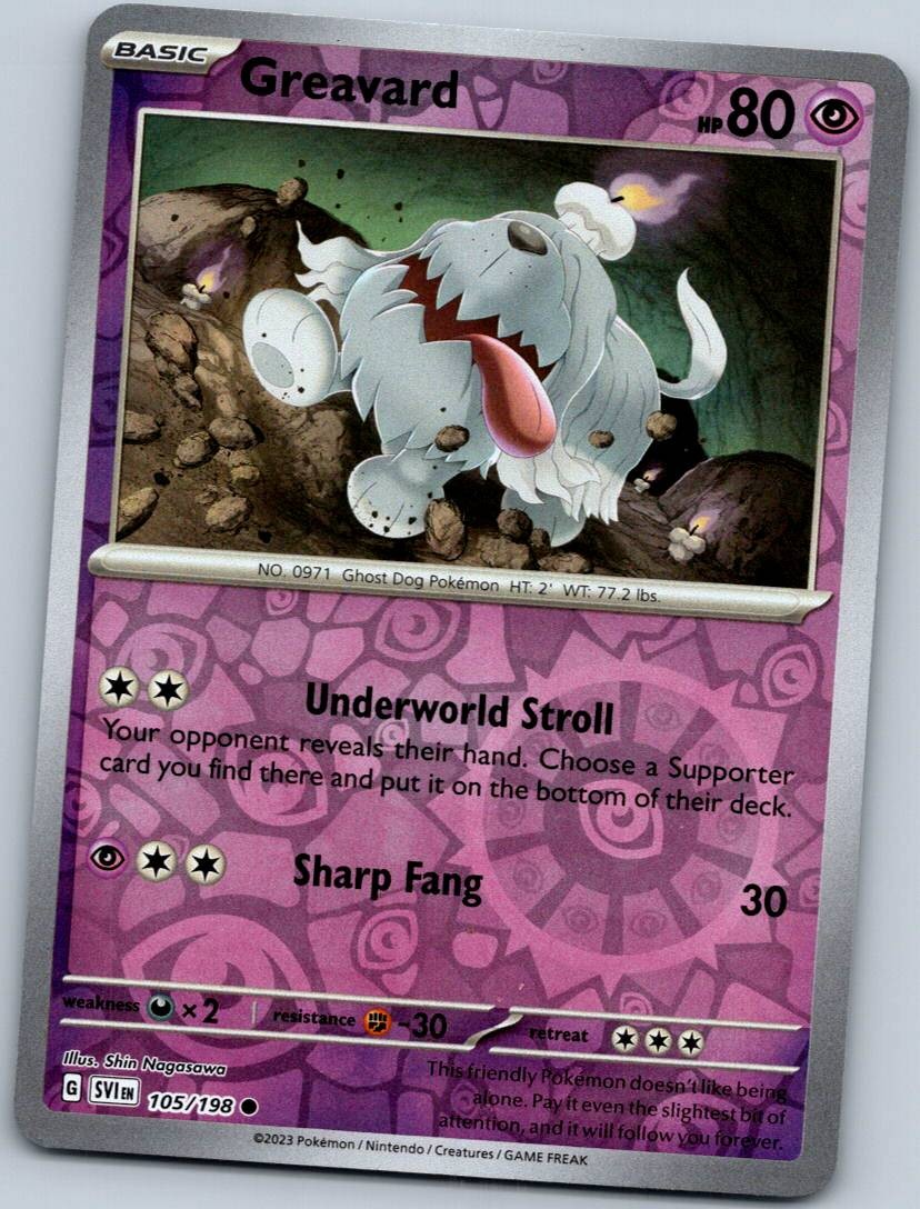 Greavard 105/198 Common Scarlet & Violet Pokemon Reverse Holo Near Mint