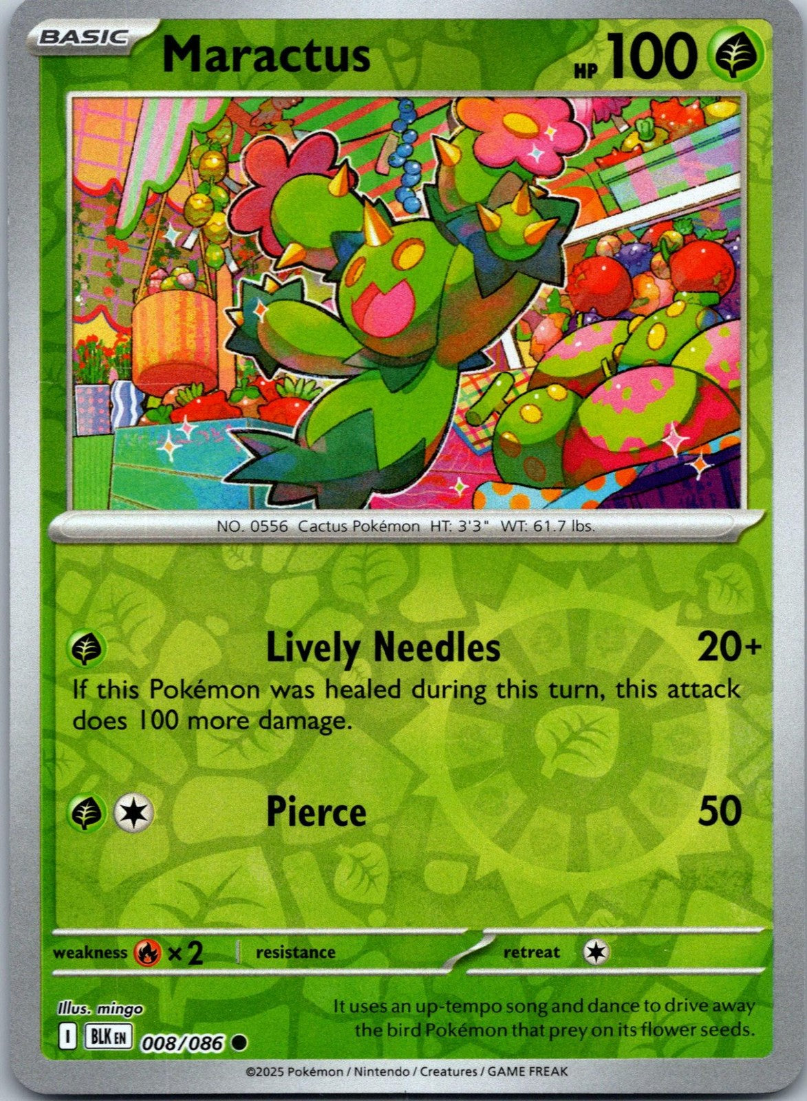 Maractus 008/086 Common Black Bolt Pokemon Near Mint