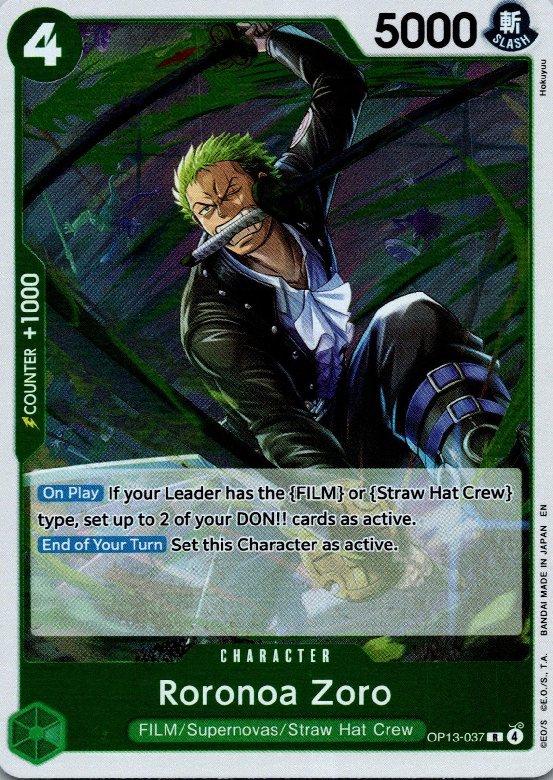 Roronoa Zoro OP13-037 Rare Carrying On His Will One Piece Near Mint