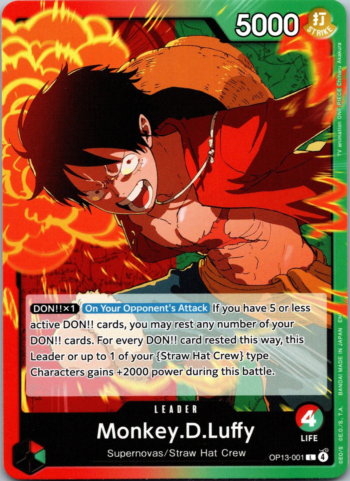 Monkey.D.Luffy (001) OP13-001 Leader Carrying On His Will One Piece Near Mint