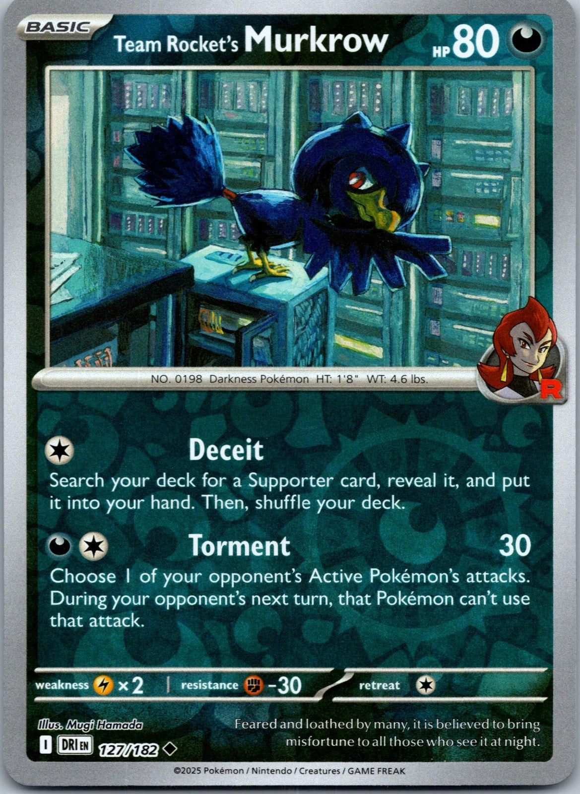 Team Rocket's Murkrow 127/182 Uncommon Destined Rivals Pokemon Near Mint