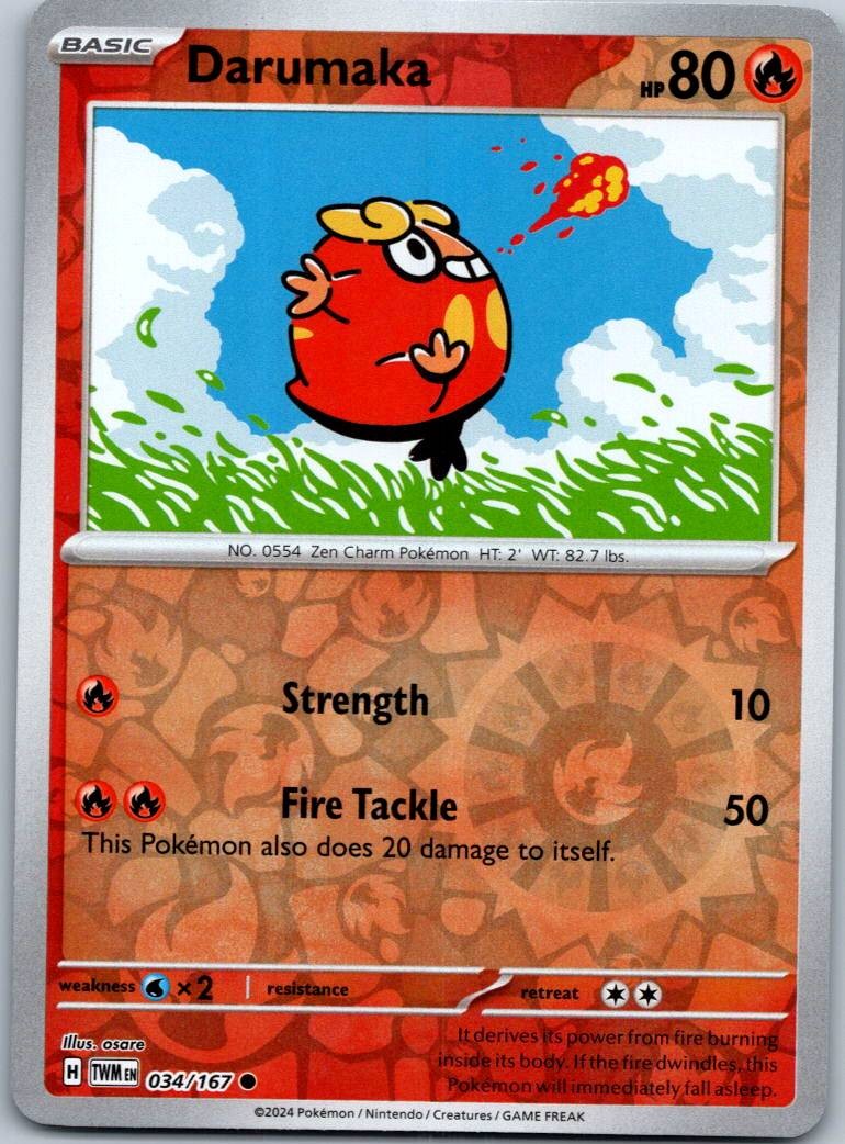 Darumaka 034/167 Common Twilight Masquerade Pokemon Reverse Holo Near Mint