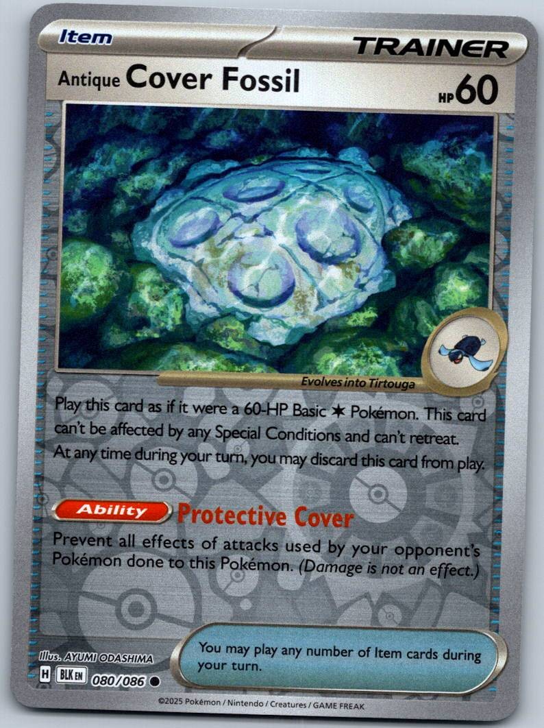 Antique Cover Fossil 080/086 Reverse Black Bolt Pokemon Near Mint