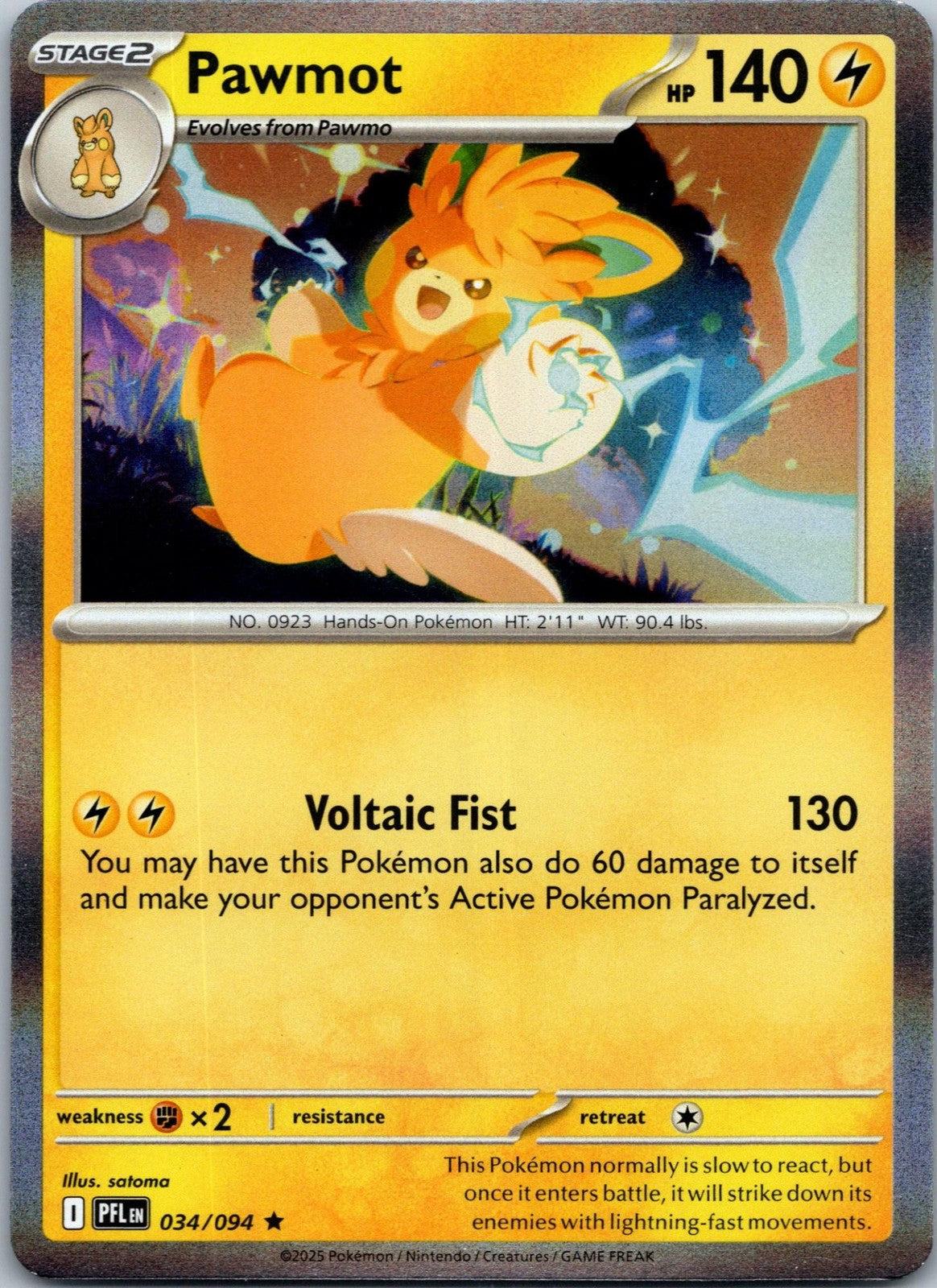 Pawmot 034/094 Rare Phantasmal Flames Pokemon Near Mint