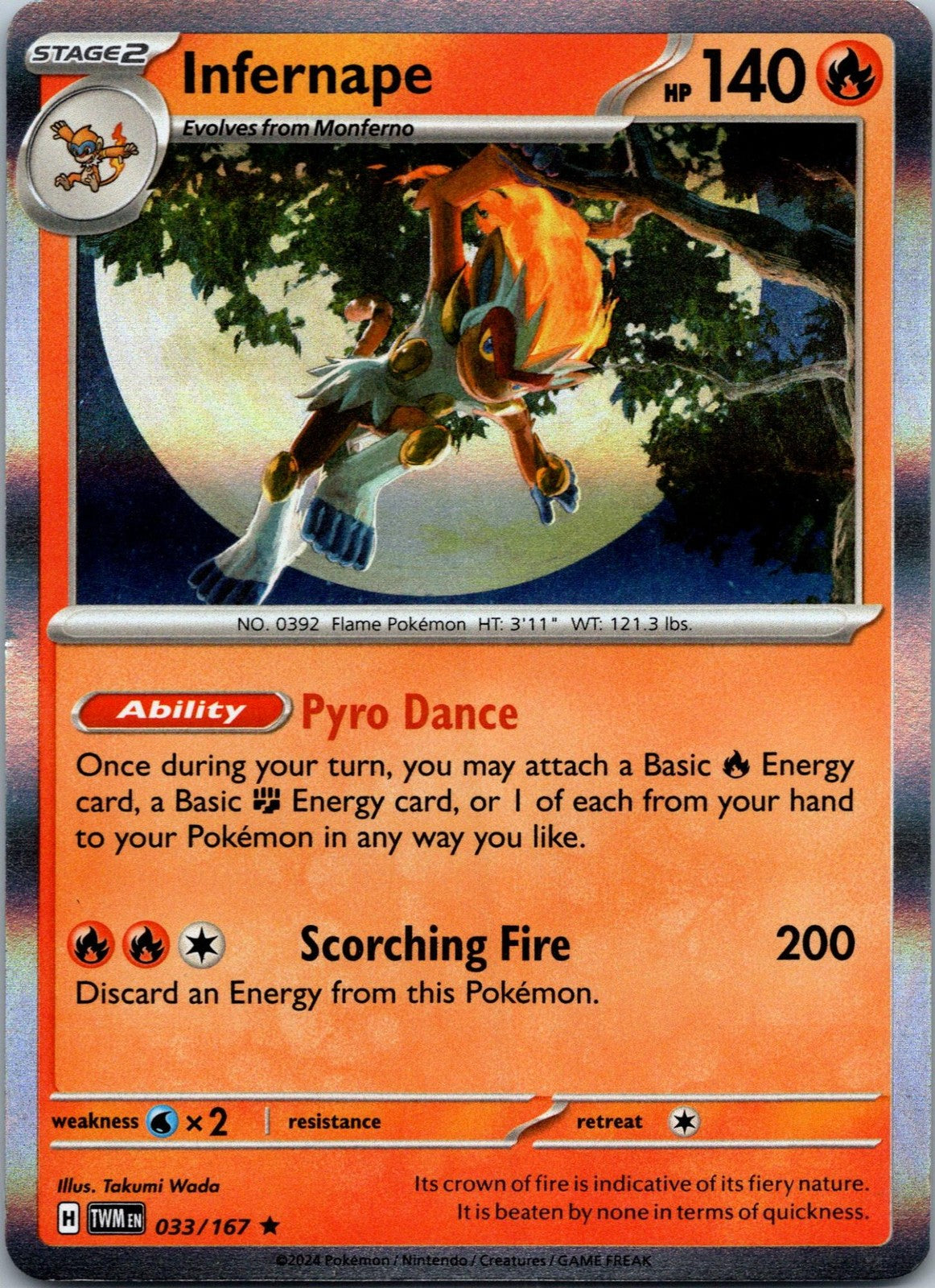 Infernape 033/167 Rare Twilight Masquerade Pokemon Near Mint