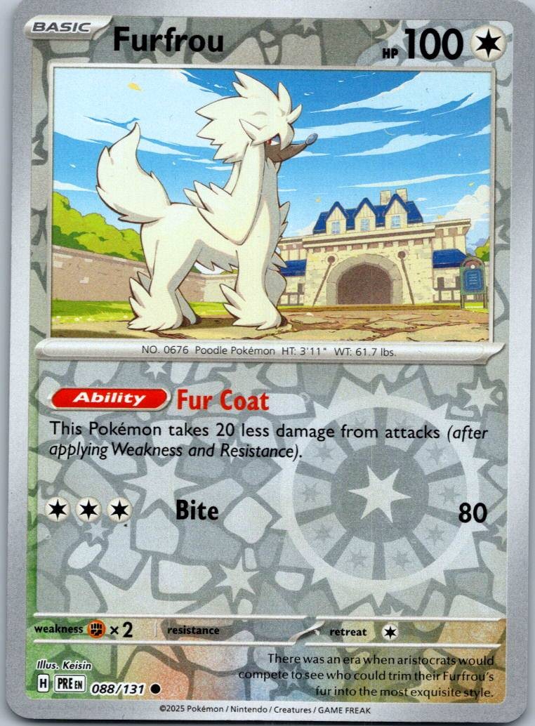 Furfrou 088/131 Common Prismatic Evolutions Pokemon Reverse Holo Near Mint