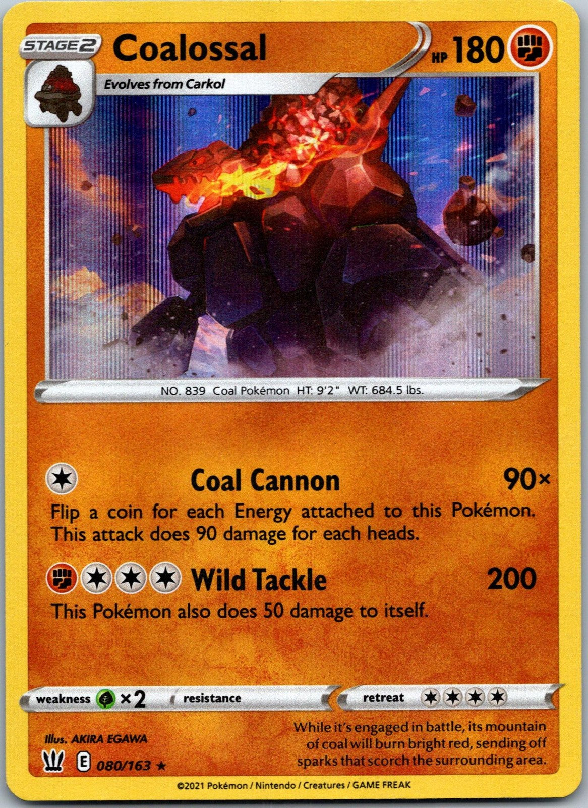 Coalossal 080/163 Holo Rare Battle Styles Pokemon Near Mint