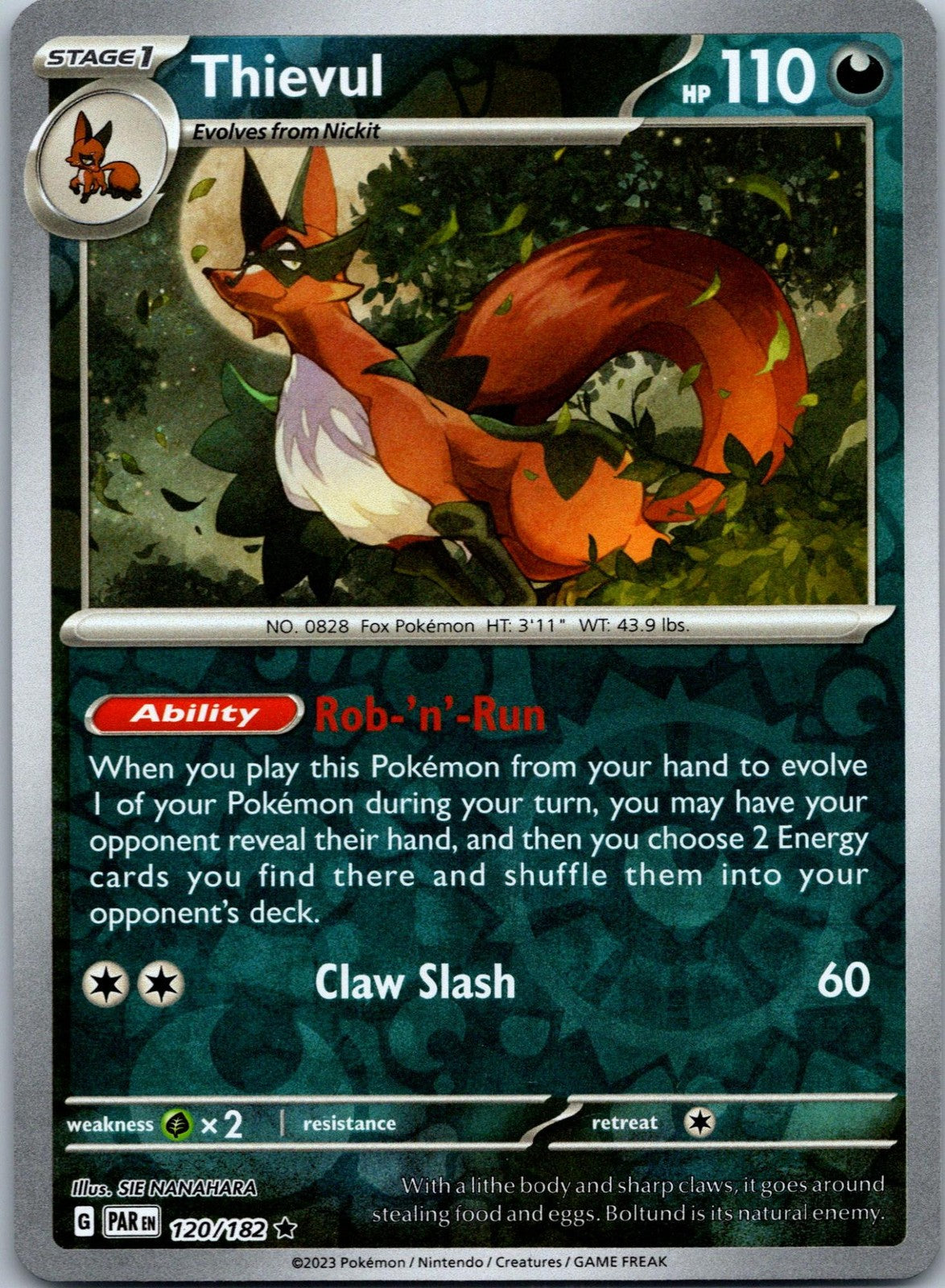 Thievul 120/182 Rare Paradox Rift Pokemon Near Mint