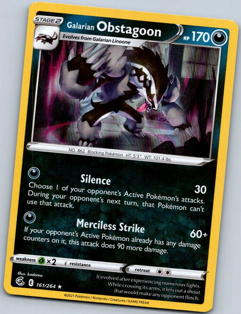 Galarian Obstagoon 161/264 Holo Rare Fusion Strike Pokemon Near Mint
