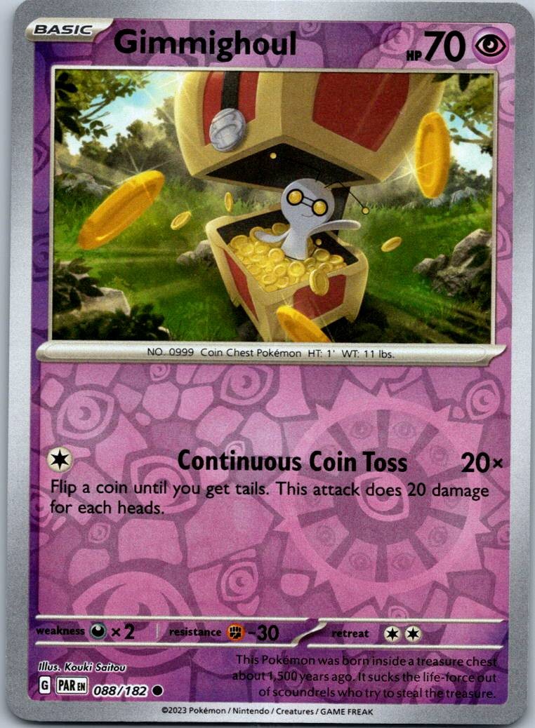 Gimmighoul 088/182 Common Paradox Rift Pokemon Reverse Holo Near Mint