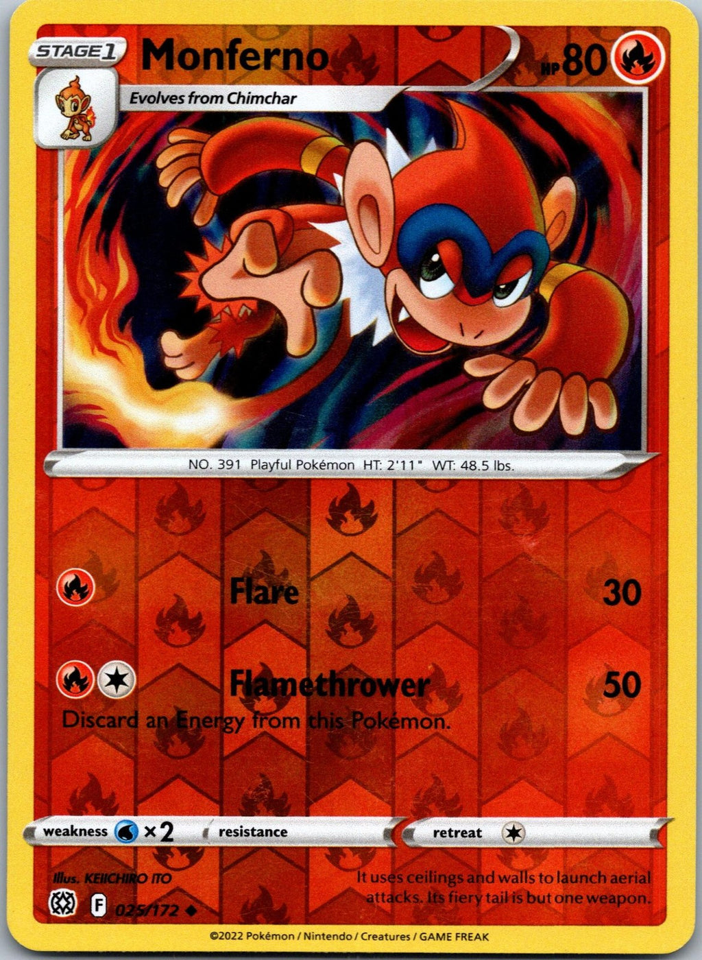 Monferno 025/172 Uncommon Brilliant Stars Pokemon Near Mint