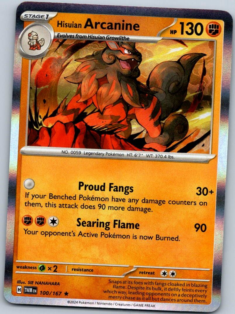 Hisuian Arcanine 100/167 Rare Twilight Masquerade Pokemon Near Mint