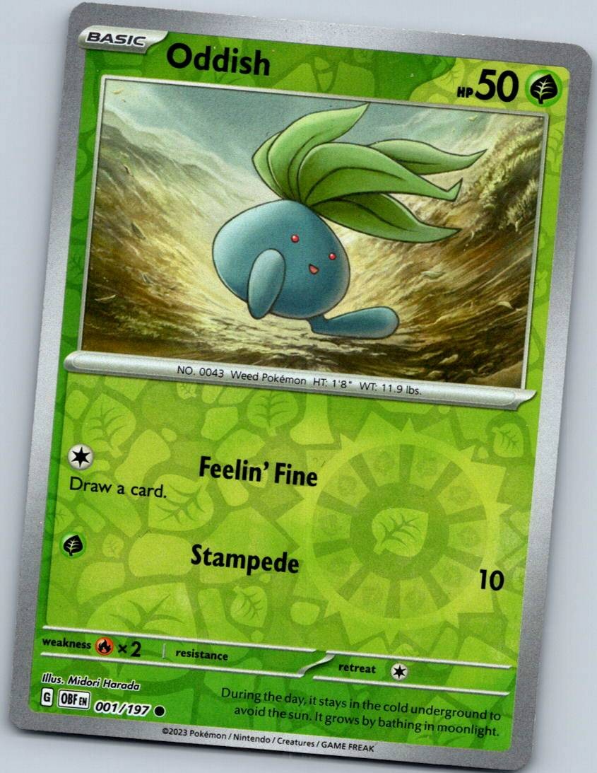 Oddish 001/197 Common Obsidian Flames Pokemon Reverse Holo Near Mint
