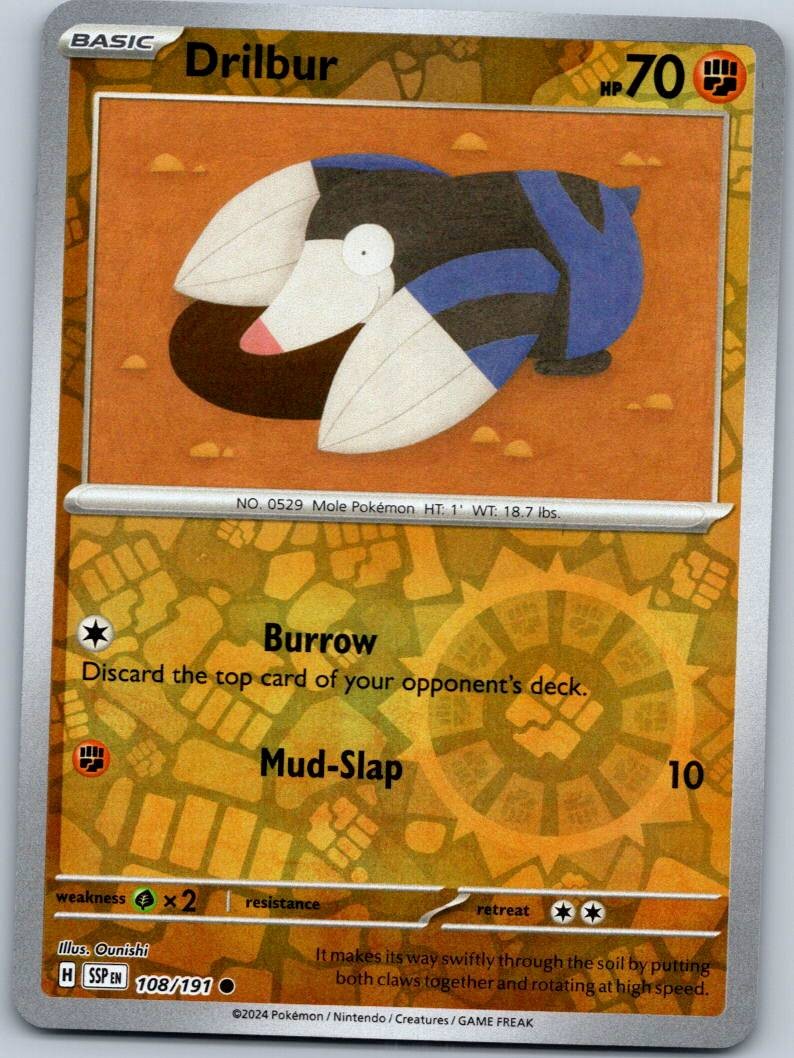 Drilbur 108/191 Common Surging Sparks Pokemon Reverse Holo Near Mint