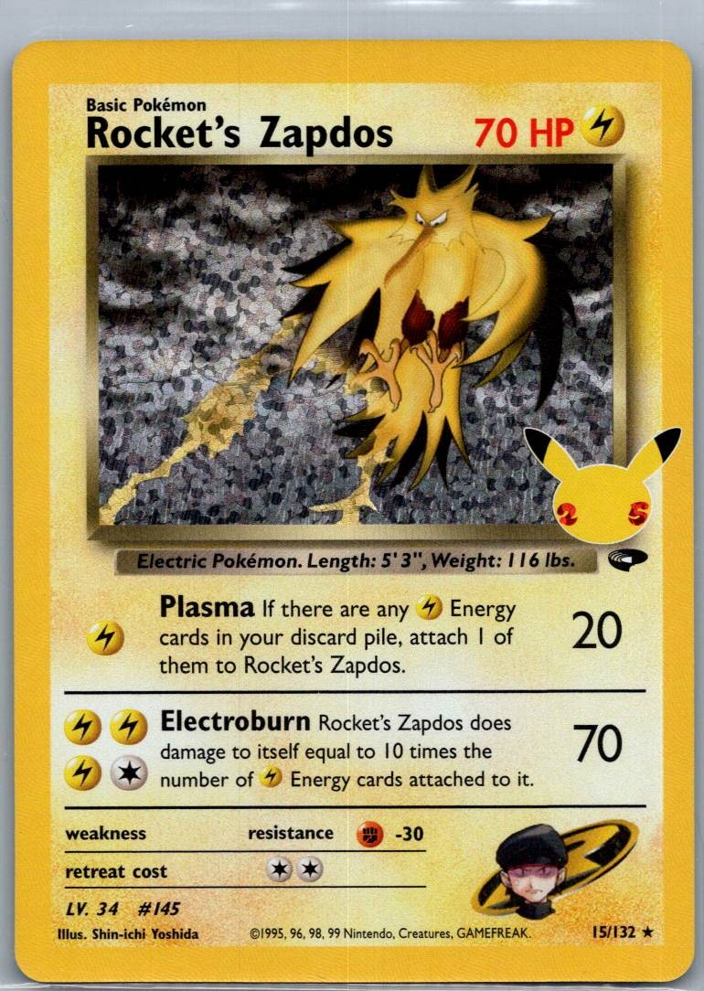 Rocket's Zapdos 15/132 holo Celebrations: Classic Collection Pokemon NM