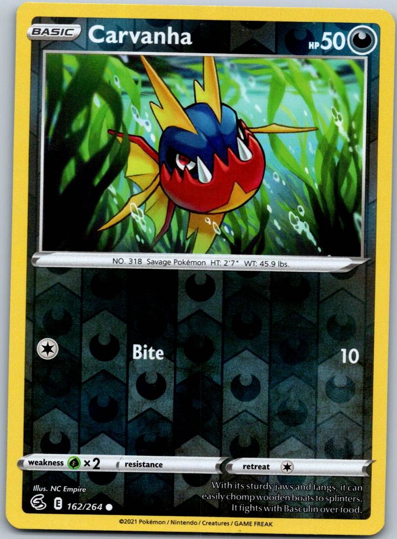 Carvanha 162/264 Common Fusion Strike Pokemon Reverse Holo Near Mint