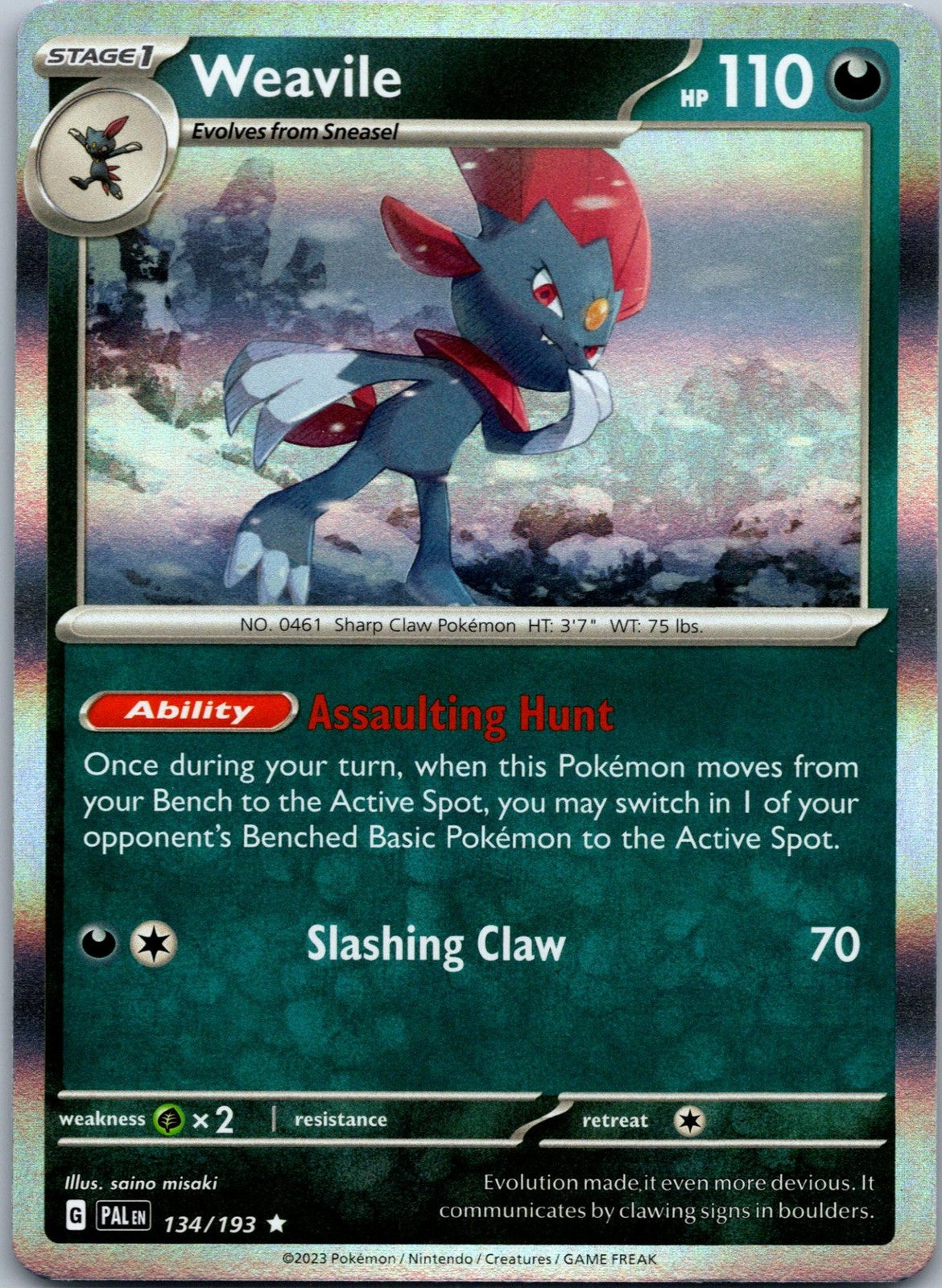 Weavile 134/193 Rare Paldea Evolved Pokemon Near Mint