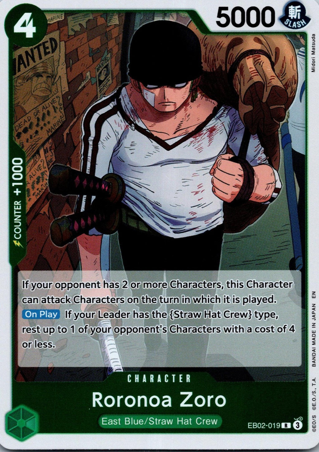 Roronoa Zoro EB02-019 Rare Extra Booster: Anime 25th Collection One Piece NM