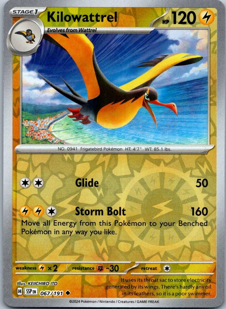 Kilowattrel 067/191 Uncommon Surging Sparks Pokemon Reverse Holo Near Mint