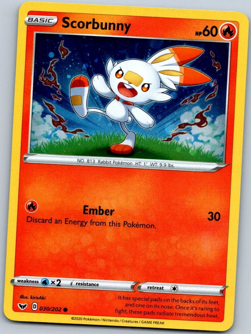 Scorbunny 030/202 holo Sword & Shield Pokemon Near Mint