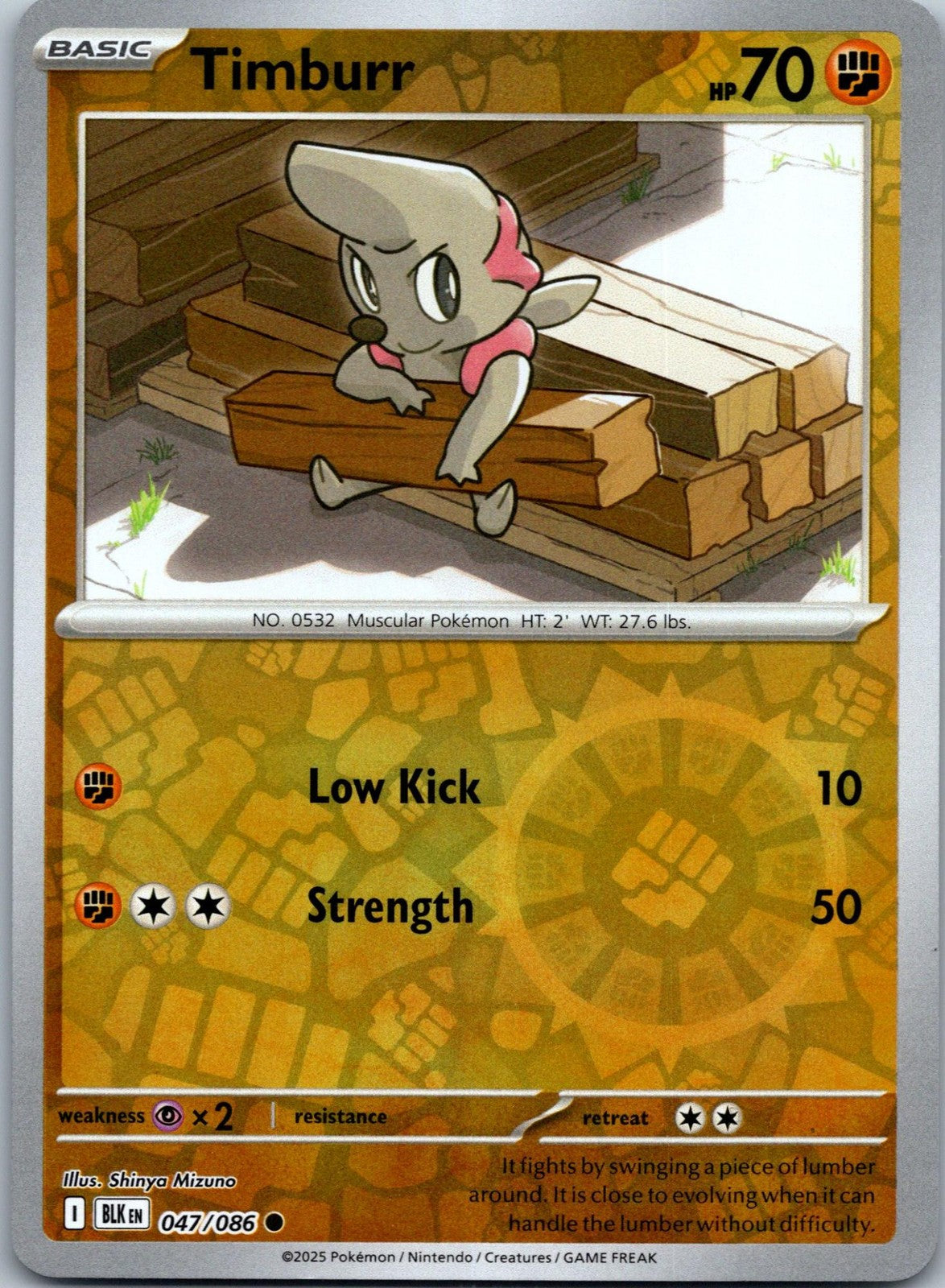 Timburr 047/086 Common Black Bolt Pokemon Near Mint