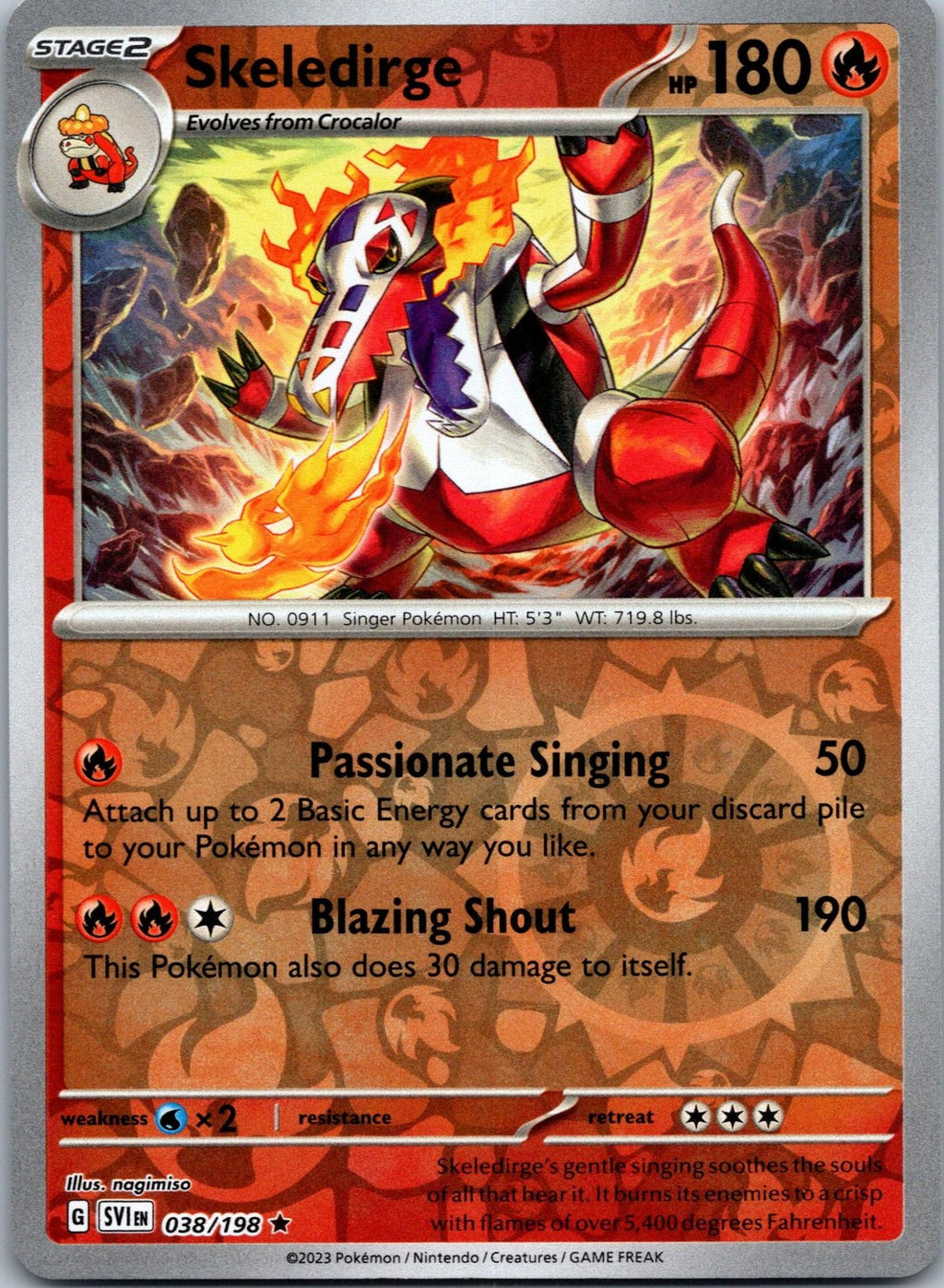 Skeledirge 038/198 Rare Scarlet & Violet Pokemon Near Mint