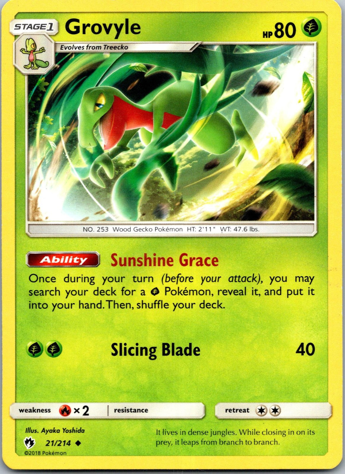 Grovyle 21/214 Uncommon Lost Thunder Pokemon Near Mint