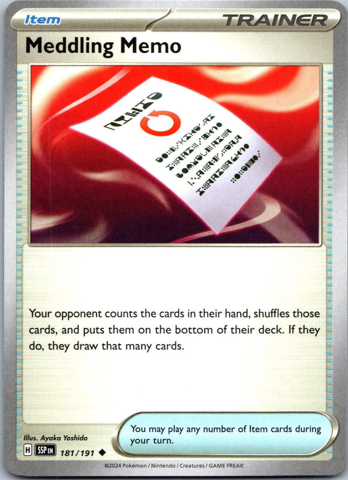 Meddling Memo 181/191 Uncommon Surging Sparks Pokemon Near Mint