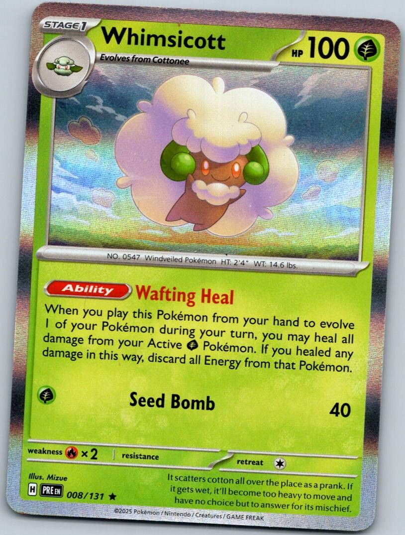 Whimsicott 008/131 Rare Prismatic Evolutions Pokemon Near Mint