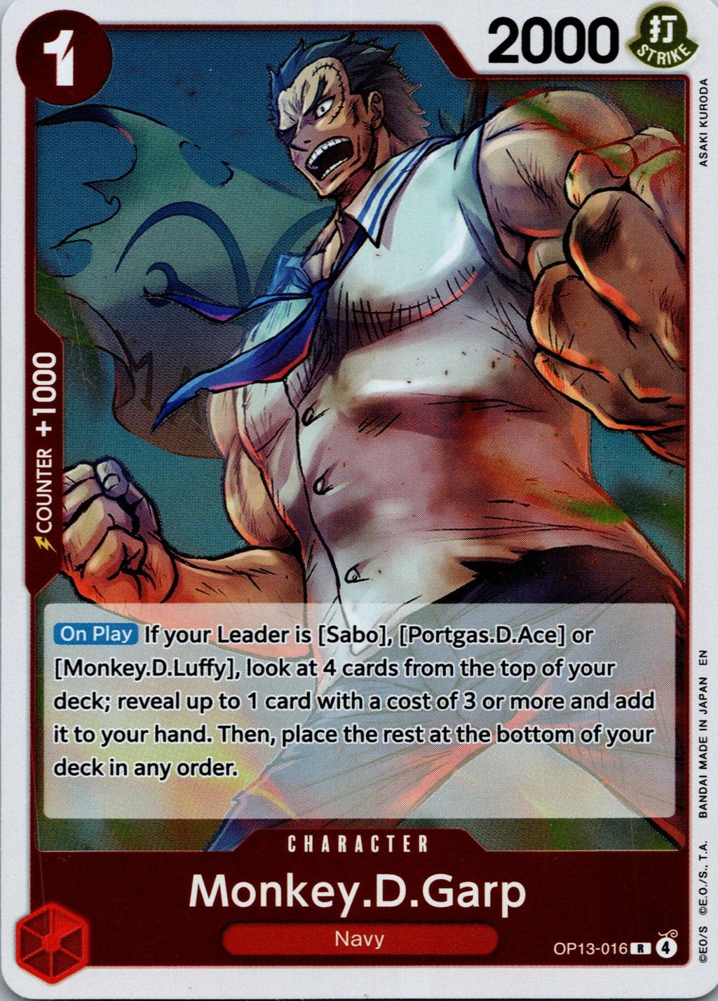 Monkey.D.Garp OP13-016 Rare Carrying On His Will One Piece Near Mint